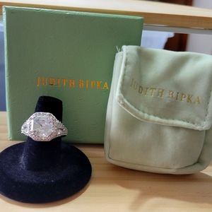 NEW Judith Ripka Sterling Asscher Cut Diamonique Halo Ring Sz 7